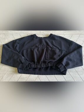 Free People Movement Black Cropped Sweatshirt Women’s Large Pullover Pocket Top